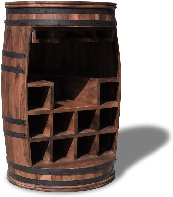 Barskab OBUZI Rosey-Say Rustic i massivt rosentræ  -  vintønde til 10 flasker & vinglas, mørk natur/sort D55ÃH80 cm