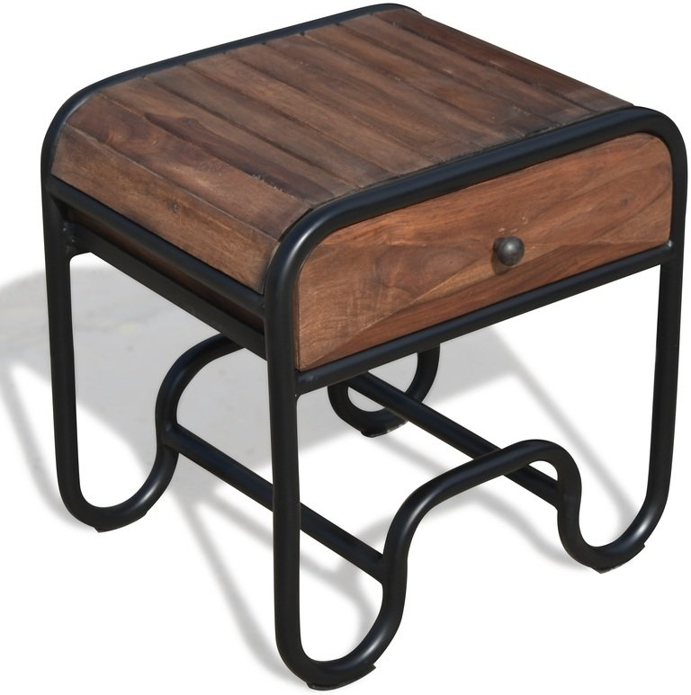 Sengebord OBUZI Christiania Dark  -  natbord i rosentræ & sort jernramme Rustic H50ÃB40ÃL50 cm