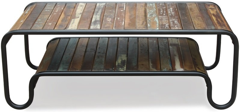 Sofabord OBUZI Christiania Hip håndlavet rustikt i genbrugstræ og jern, multifarvet | 120x60x45 cm