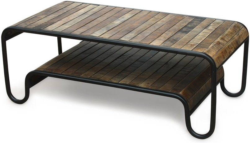 Sofabord OBUZI Christiania Raw mango- og jernbord med underhylde 120x60x45 cm mørk natur/sort