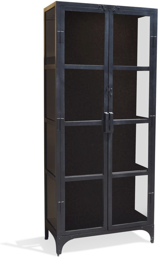 Vitrineskab OBUZI Factoria, sort jern og glas, H185ÃB80ÃD40 cm