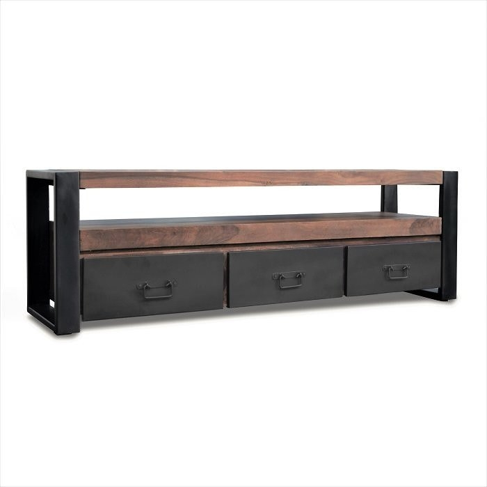 OBUZI HayFay tv-bord med skuffer 155x40x50 cm  -  massivt rosentræ og sort jern