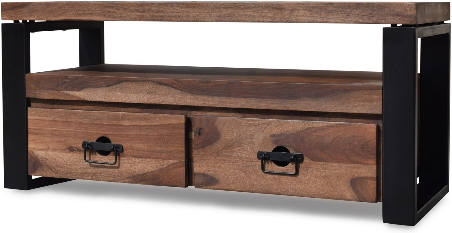 TV-bord OBUZI HayFay med skuffe, massivt rosentræ/jern, 110x40x50 cm, mørk natur