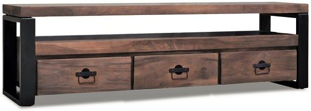 TV-bord OBUZI HayFay i massivt rosentræ & sort jern 200x40x50 cm med 3 skuffer