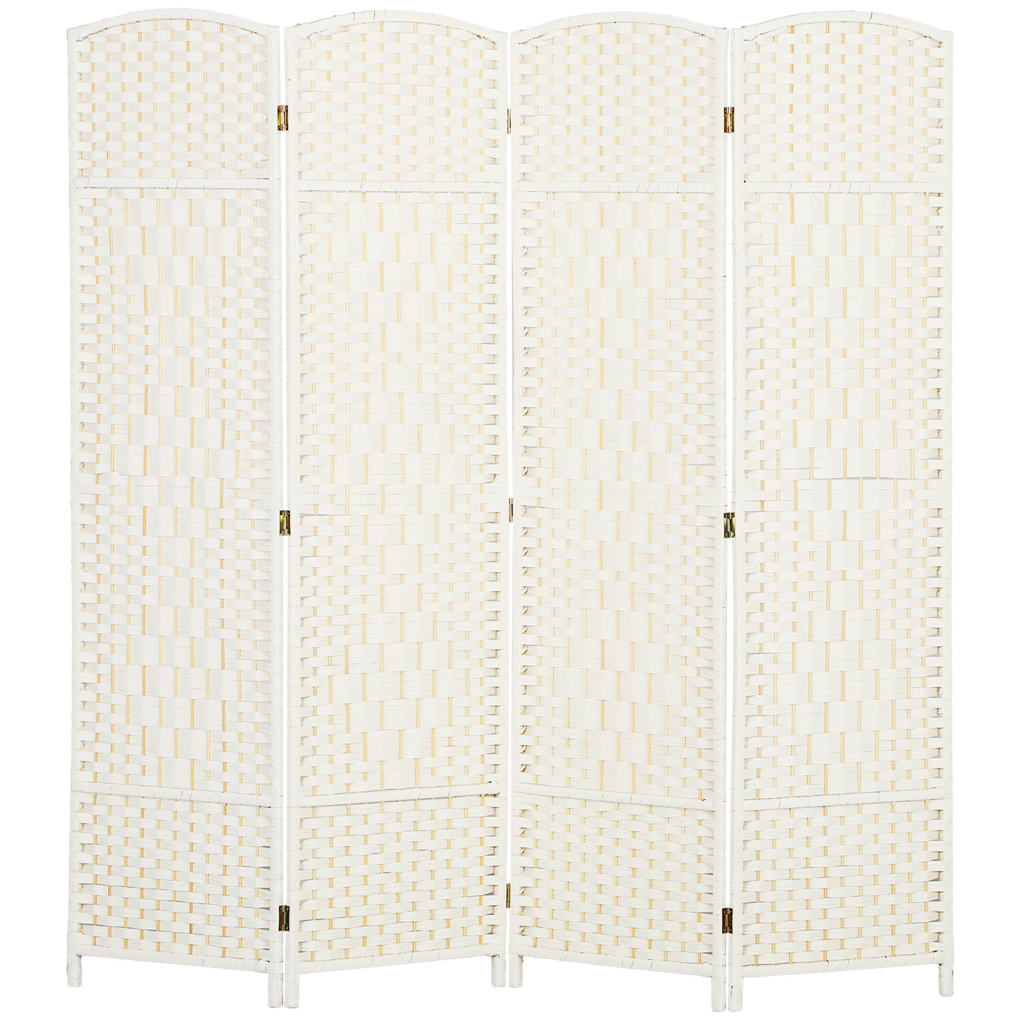 Rumdeler, 4-panels foldbar skillevæg, vævet mønster, fyrretræ, hvid