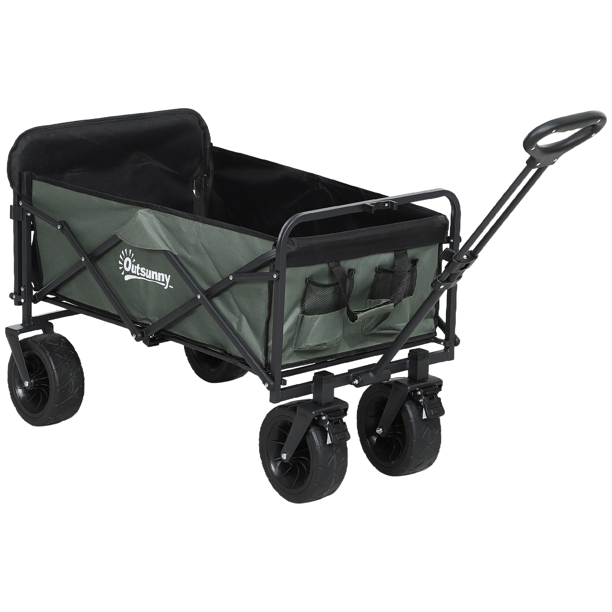 Havevogn 120 kg lasteevne, foldbar transportvogn med aftagelig presenning, håndtag, hjul 95 liter grøn