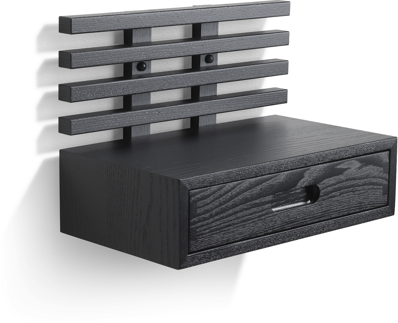 Sengebord/natbord Oscarssons Möbel Zece massiv ask sortbejdset med skuffe og hylde H31xB40xD25 cm