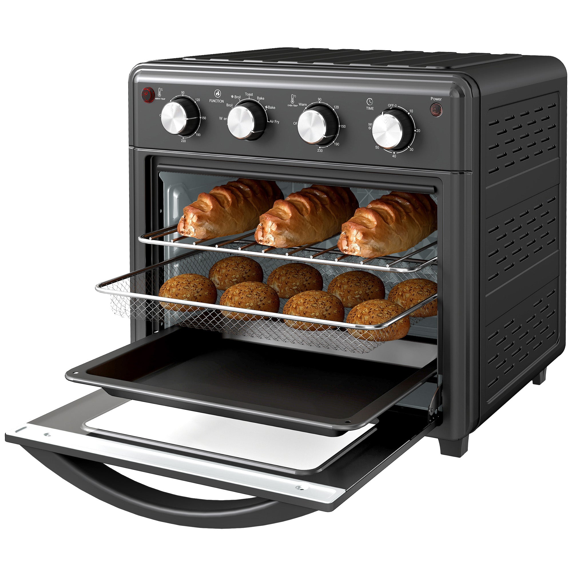 Miniovn, varmluftfrituregryde, 90-230° c, 7 programmer, tilbehør, sort