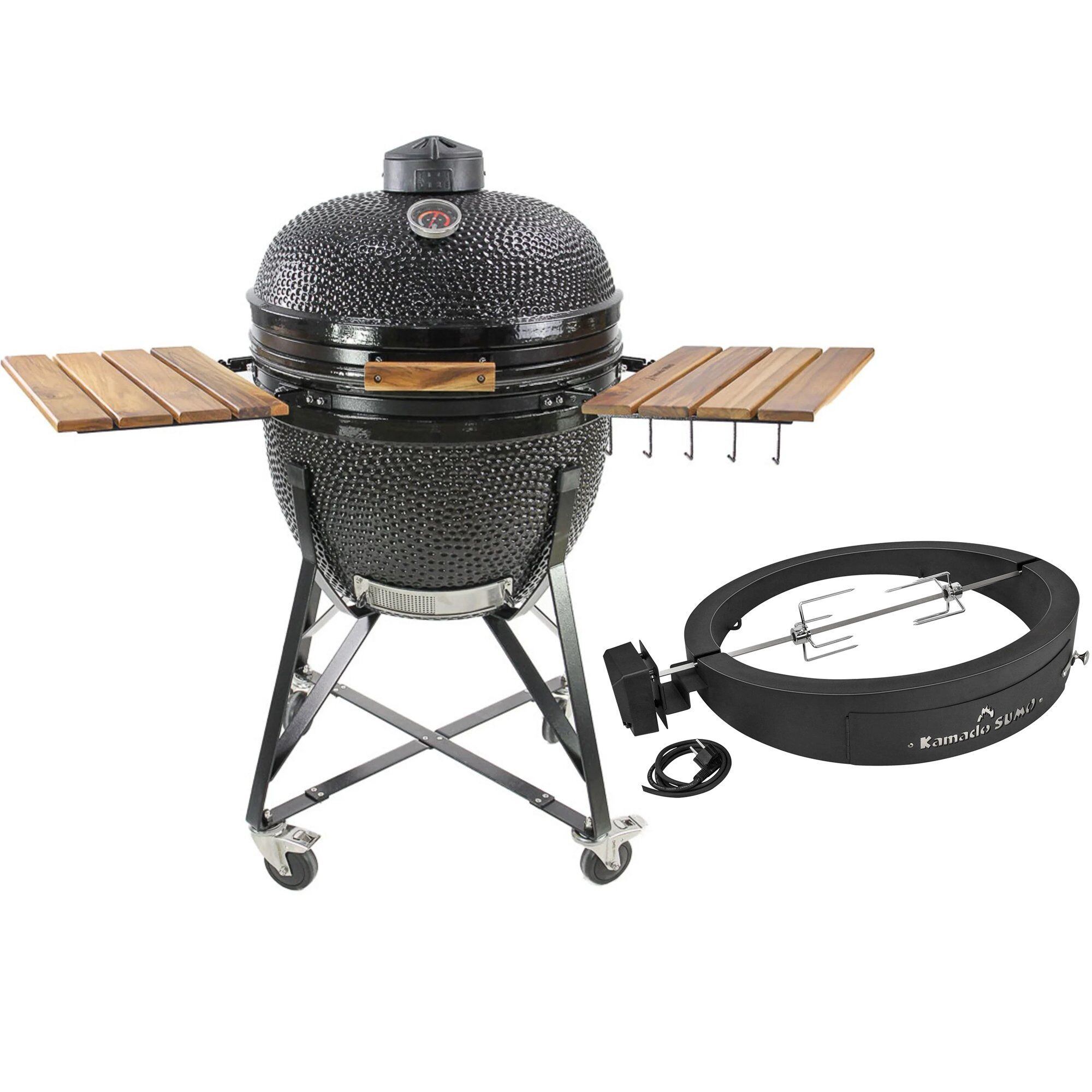 Kamado sumo Maxi kulgrill, sort + grillmesterens rotisserie og pizzaovn
