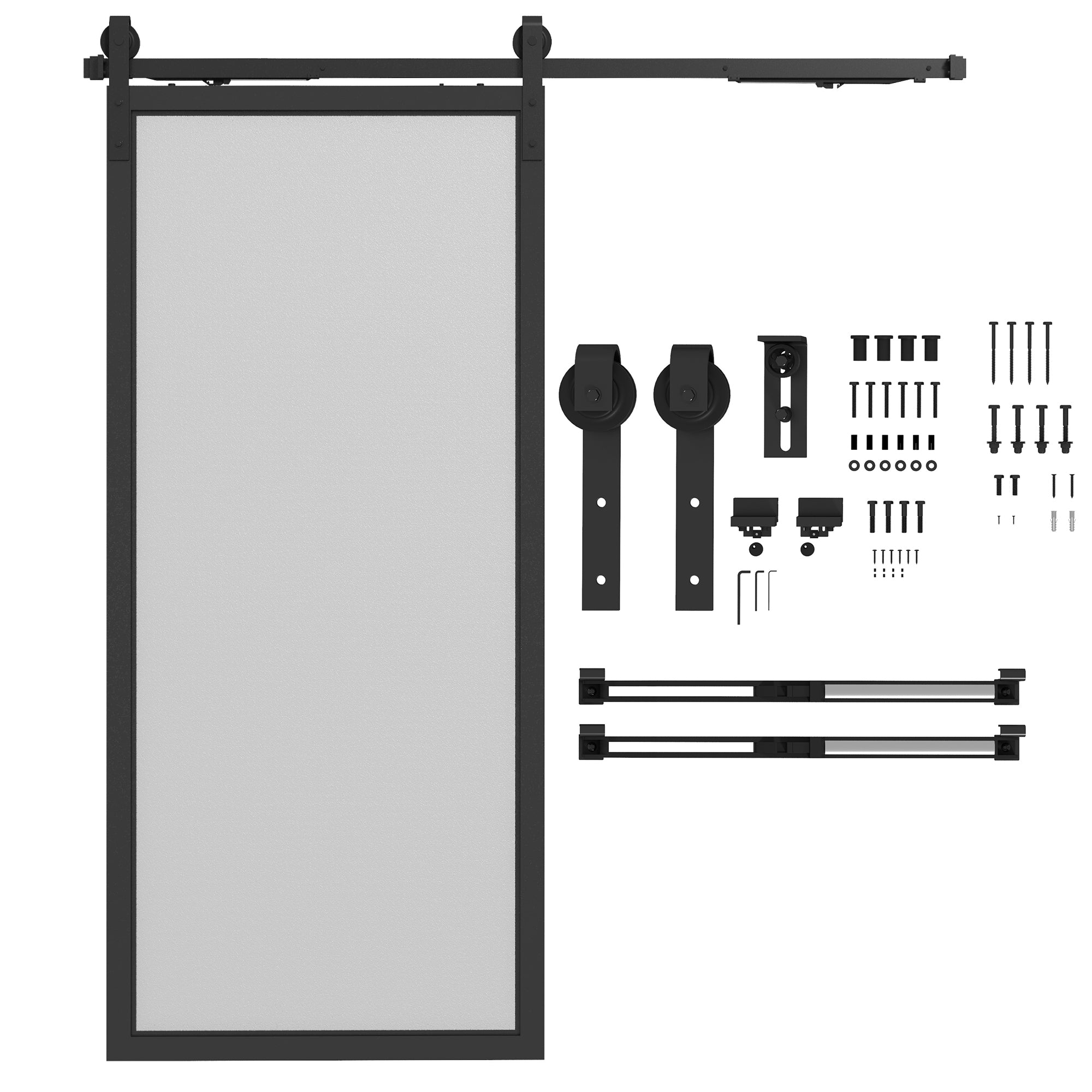 Skydedørssæt, stille og jævn, til træ- og cementvægge, 183 cm, stål, sort