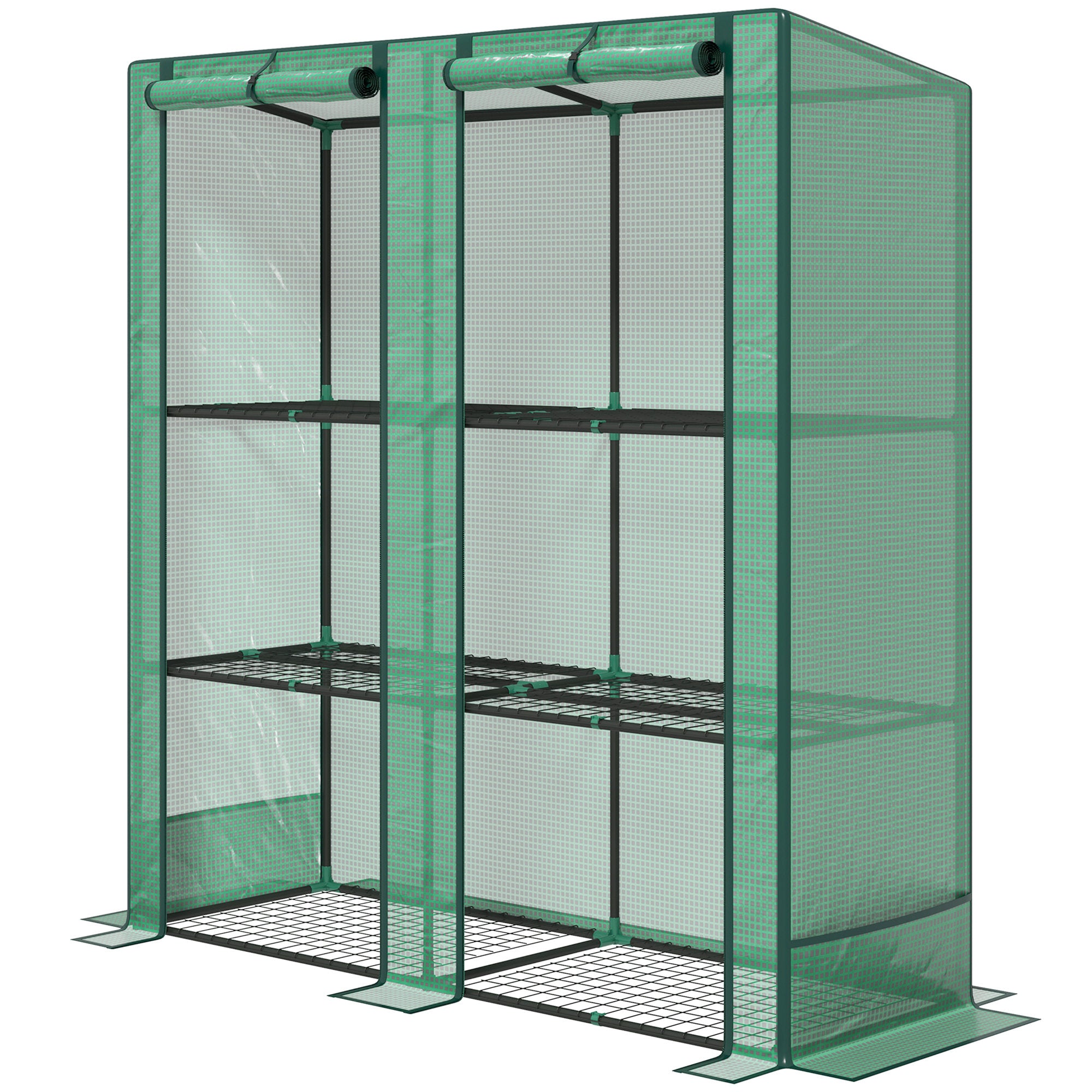 Minidrivhus med 3-lags hylder, plastikdæksel, uv-bestandig, bærbar, rulledør, 144 x 48 x 152 cm, grøn