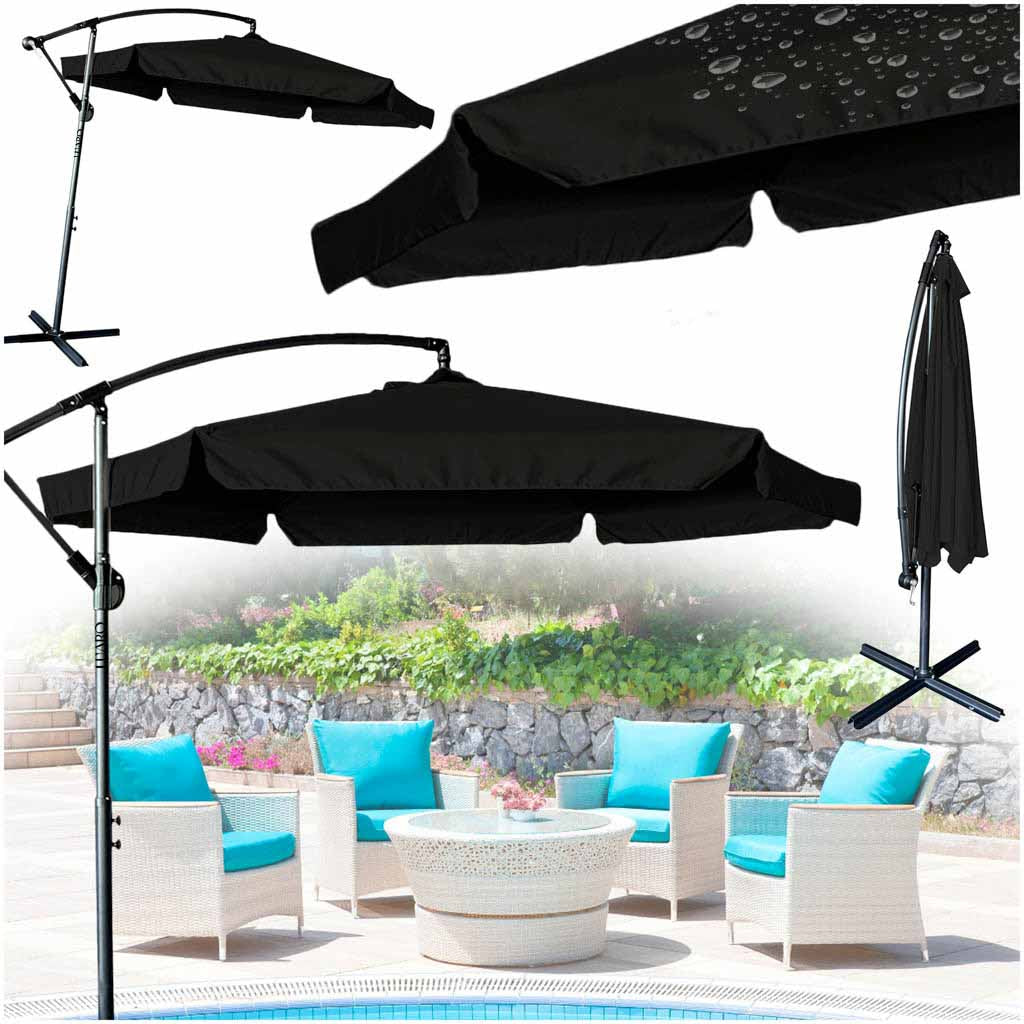 Haveparasol stor foldbar parasol med arm 290 cm sort