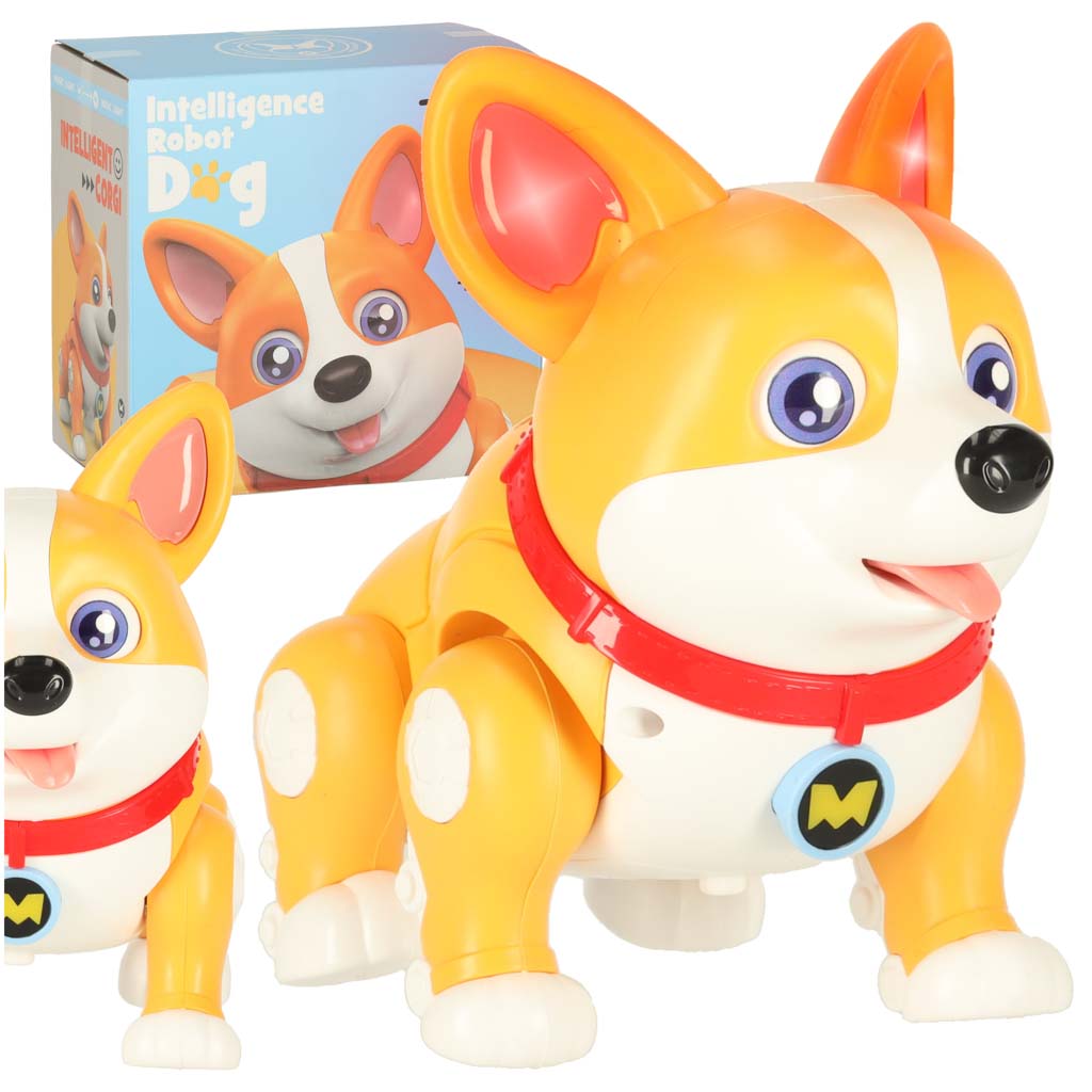 Hund interaktiv robot med Corgi, glødende ører og musik