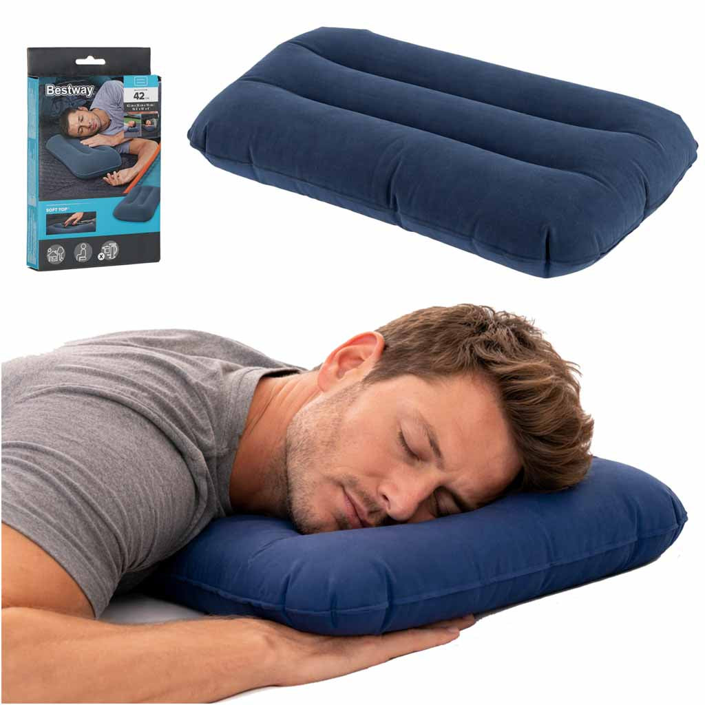 BESTWAY 67121 Oppustelig rejsepude i velour, marineblå