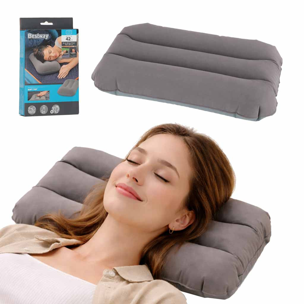 BESTWAY 67121 Oppustelig rejsepude velour grå