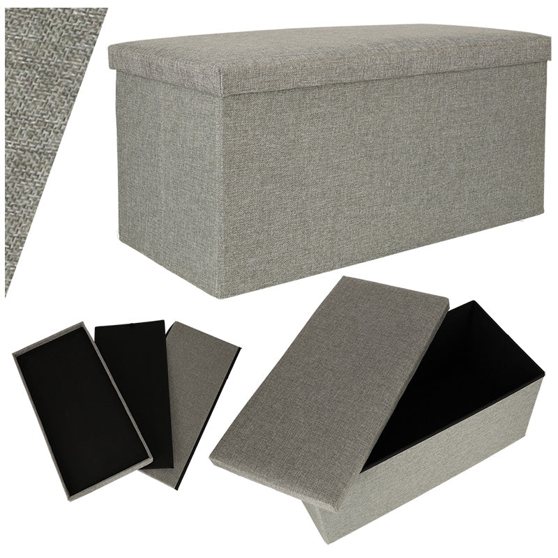 Sammenklappelig puf med opbevaringsrum grå stor 76x38x38cm