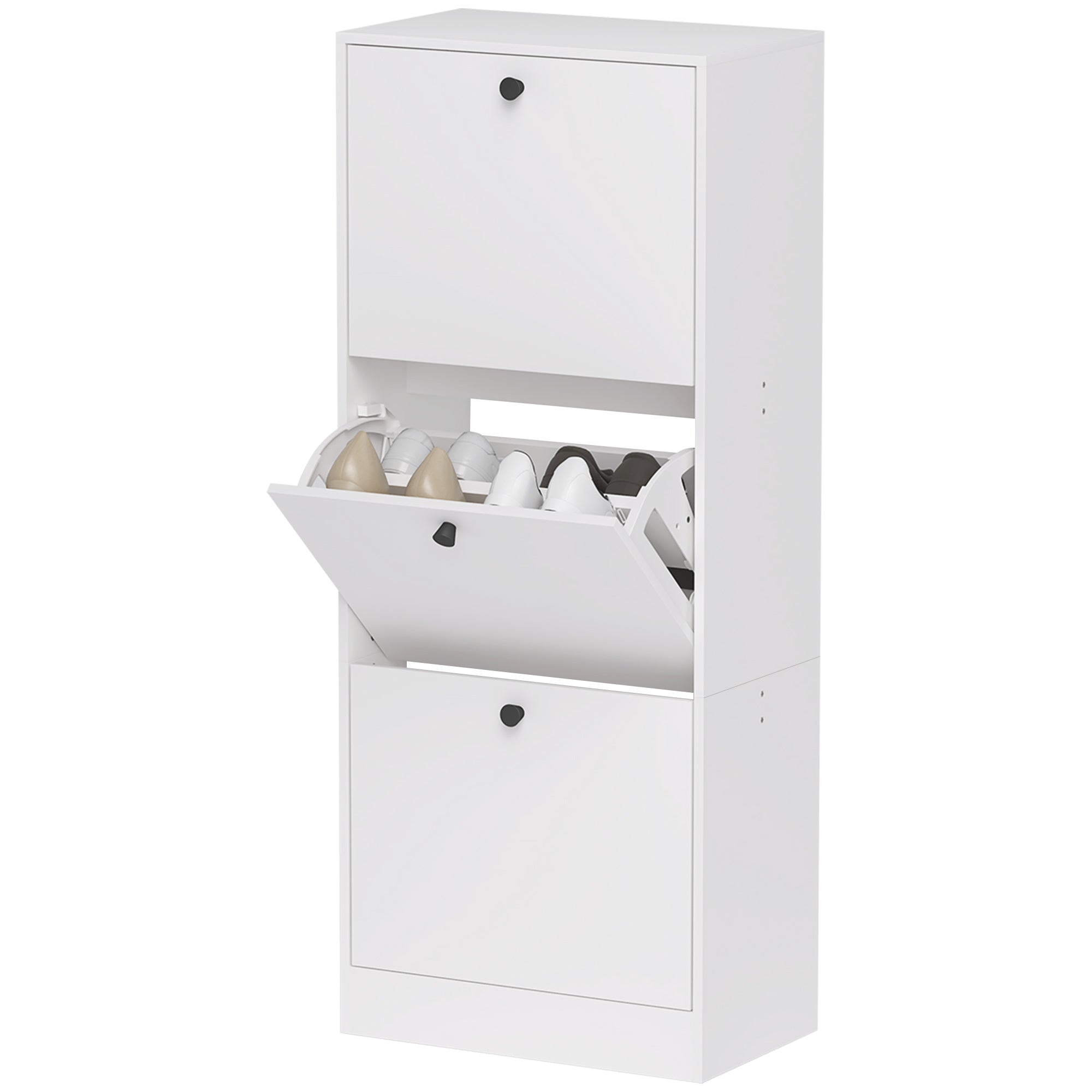 Skoskab, skohylde, 3 foldbare rum, justerbar, spånplade, hvid