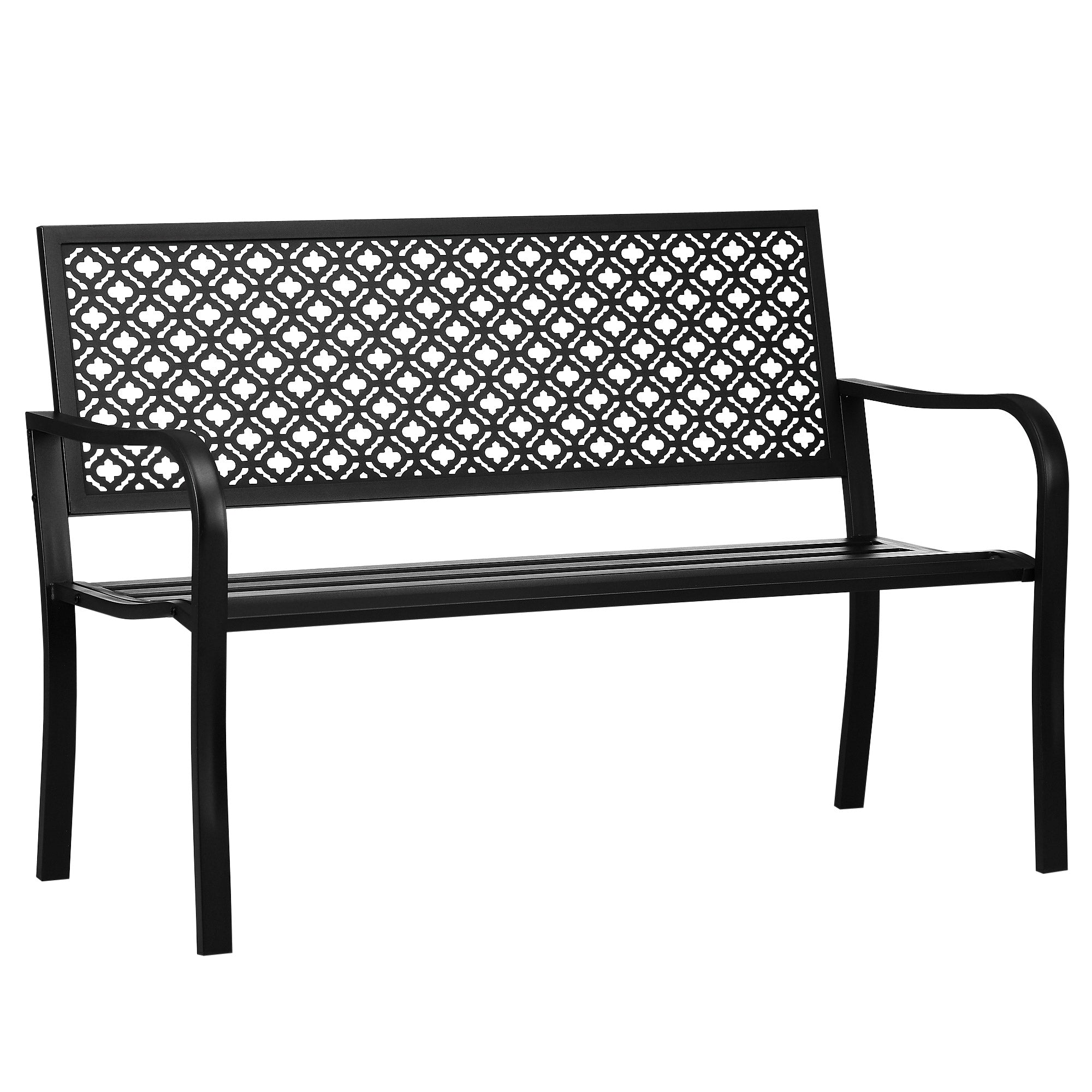 Metal havebænk, 2-personers, blomstermønster, vejrbestandig, 127 x 63 x 83 cm, sort