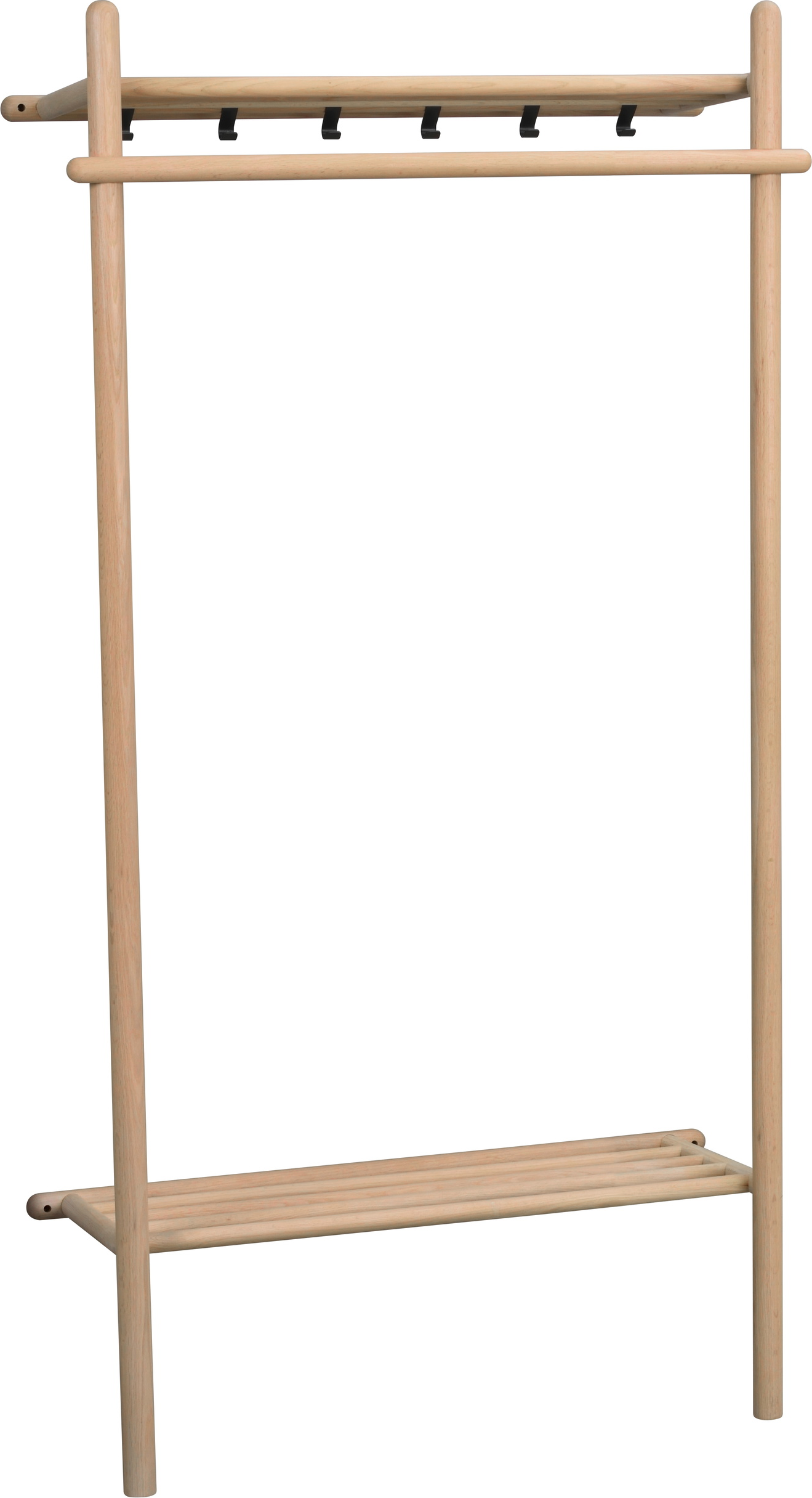 Knagerække og hattehylde Rowico Milford  -  massivt egetræ og pulverlakeret metal, eg/sort, H181ÃB91ÃD39 cm