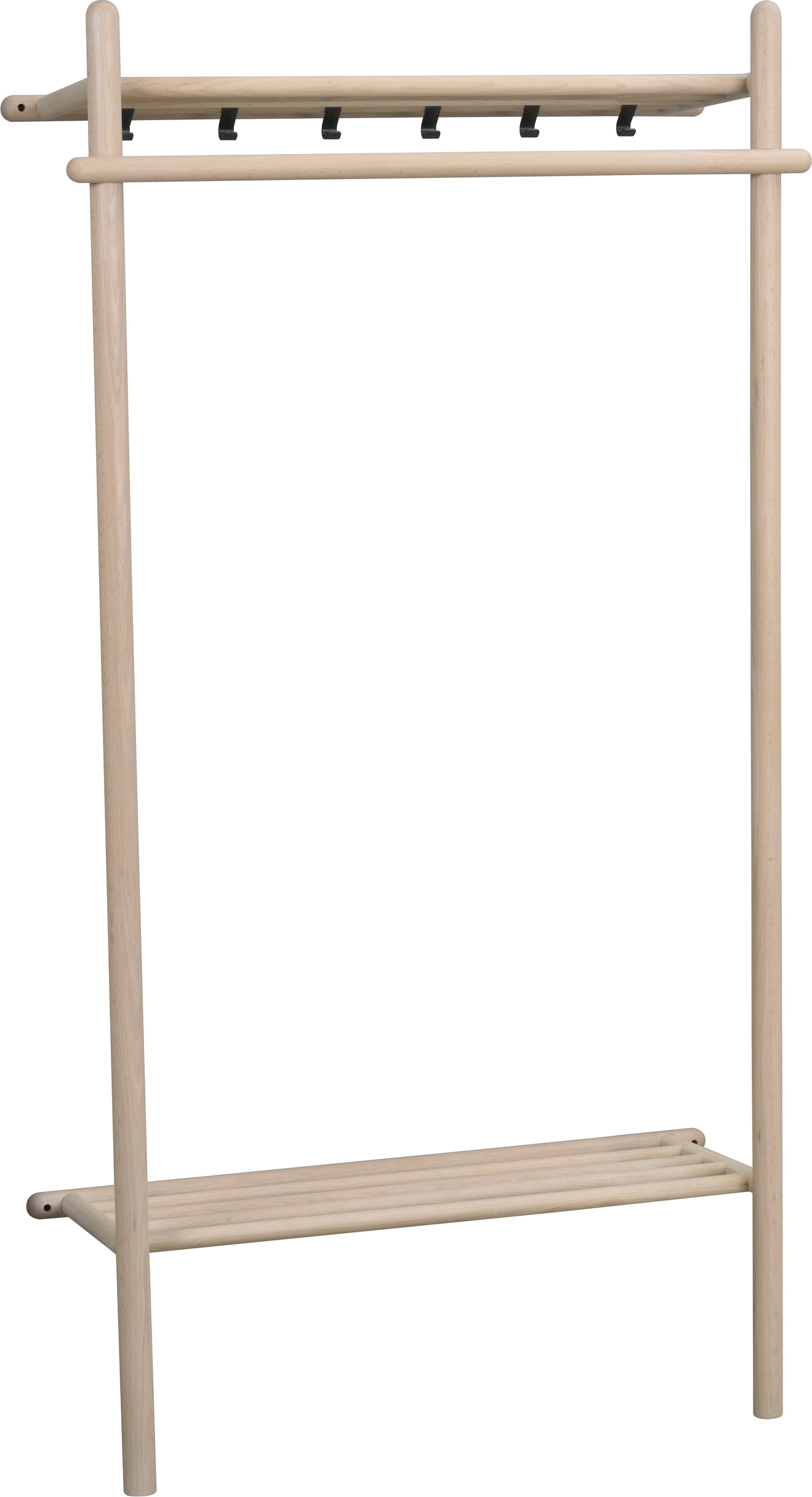 Knagerække Rowico Milford hvidkalket massivt egetræ & sort metal 181Ã91Ã39 cm