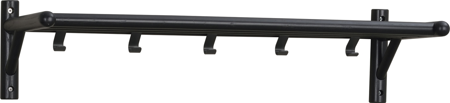 Hattehylde Rowico Milford sort  -  knagerække med hylde i massivt egetræ og metal, H19ÃB80ÃD33 cm