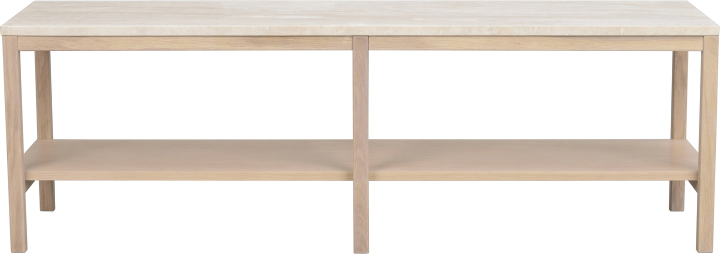 Konsolbord Rowico Orwel i FSC-eg og italiensk travertin 140x45x40 cm beige/hvidvasket
