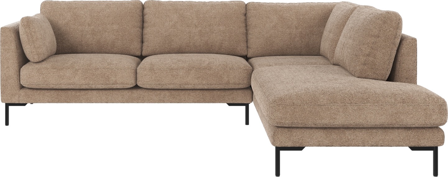 Hjørnesofa Rowico Corwin L-sofa højrevendt grå-beige stof Robin 109 med sorte metalben 83x266x226 cm