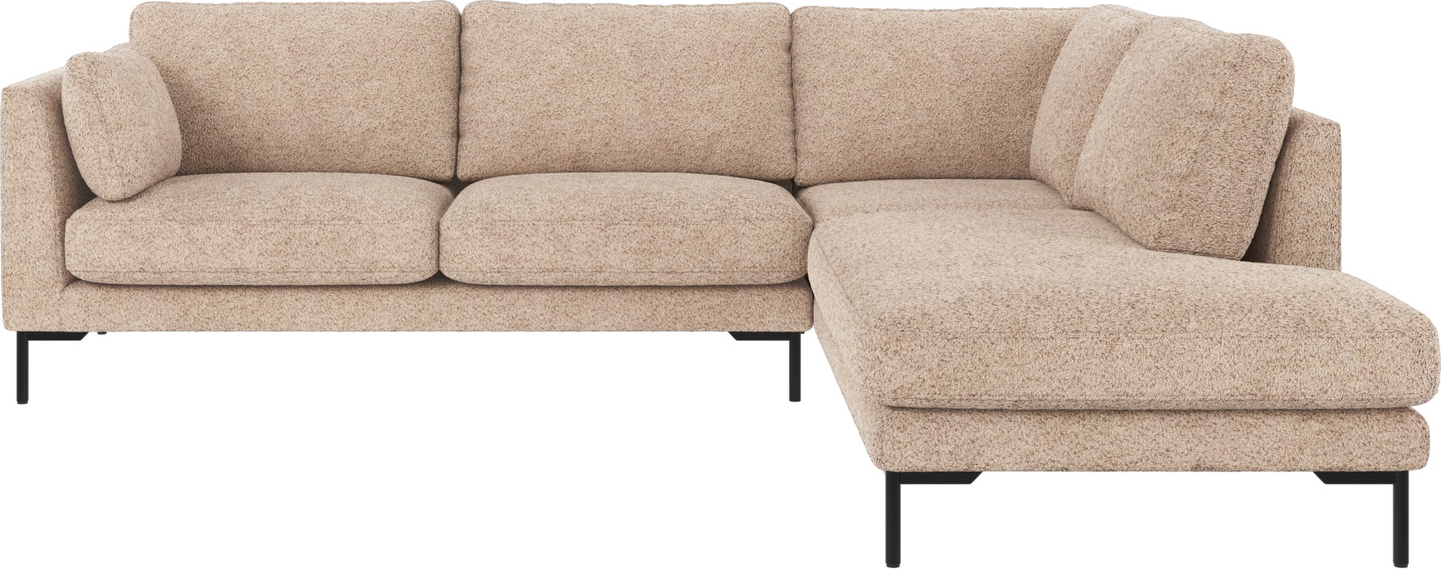 Hjørnesofa Rowico Corwin højrevendt i Anna 2 lysebeige polyester med sorte metalben 16 cm H83ÃB266ÃD226 cm