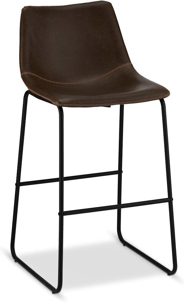 Barstol Raymond & Hallmark Kelso i mørkebrun PU-læder H97 x B46 x D54 cm med sorte metalben