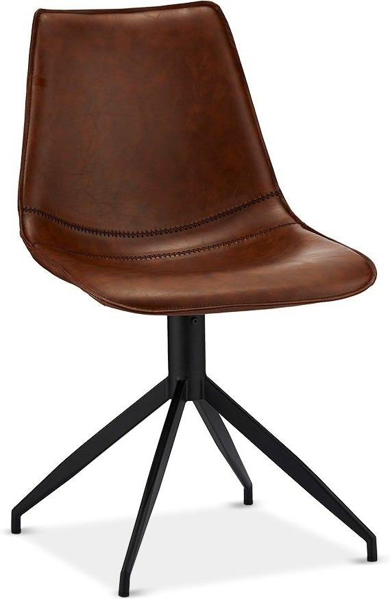 Spisebordsstol Raymond & Hallmark Montrose  -  håndlavet brun PU-læder spisestuestol med sort metalstel, H84ÃB47ÃD55 cm