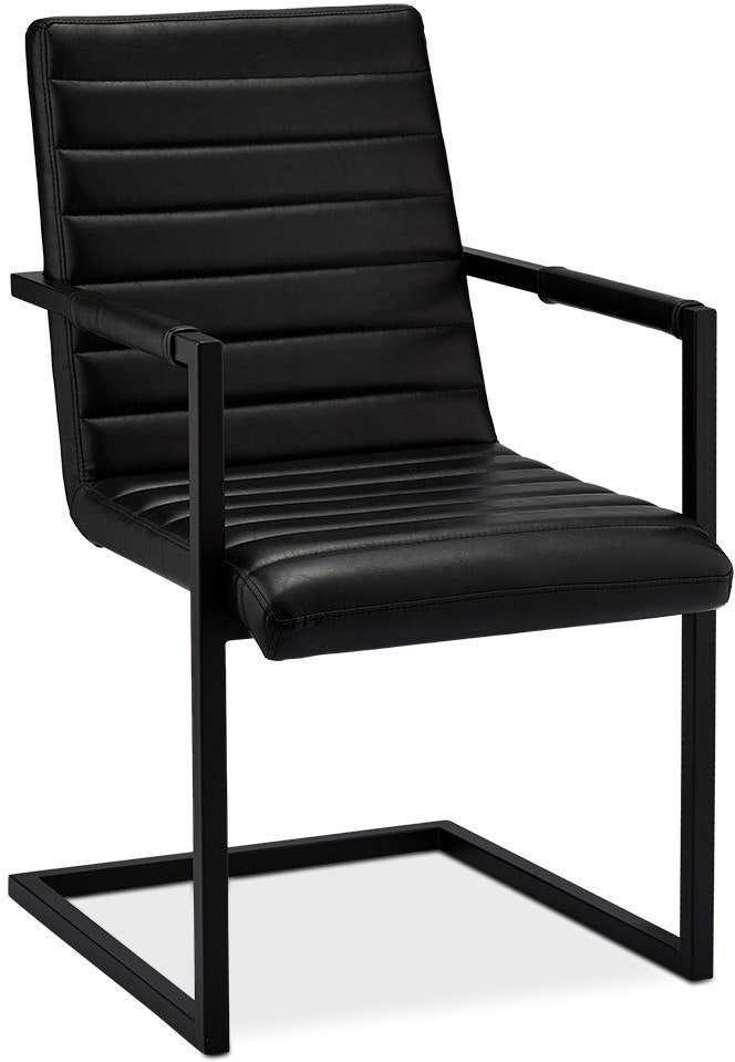 Spisebordsstol med armlæn Raymond & Hallmark Prior, sort PU-læder & metalben, H93ÃB53ÃL66 cm
