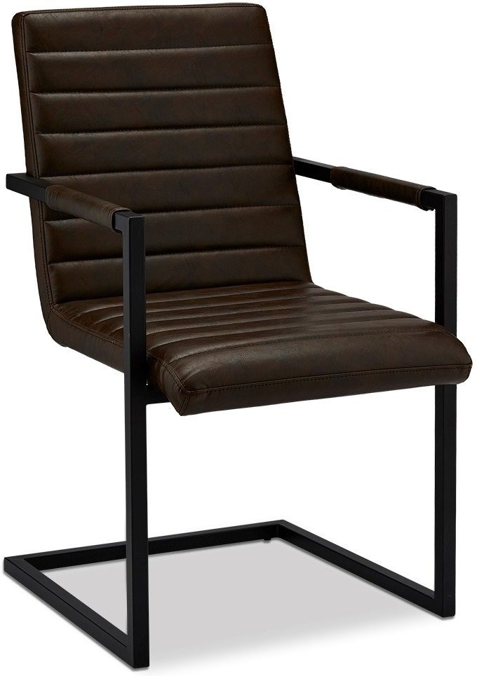 Spisebordsstol med armlæn Prior, Raymond & Hallmark  -  mørkebrun PU-læder, sort metalstel, H93ÃB53ÃL66 cm