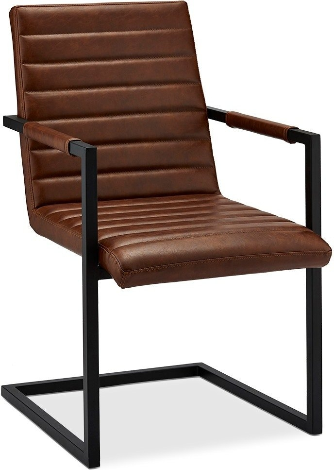 Spisebordsstol med armlæn Raymond & Hallmark Prior i brun PU-læder med sort metalstel  -  H93xB53xD66 cm