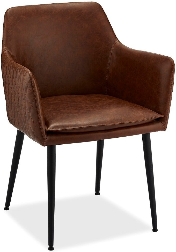Spisebordsstol med armlæn Raymond & Hallmark Waterside i brun PU-læder, quiltet ryg, H84ÃB57ÃL62 cm