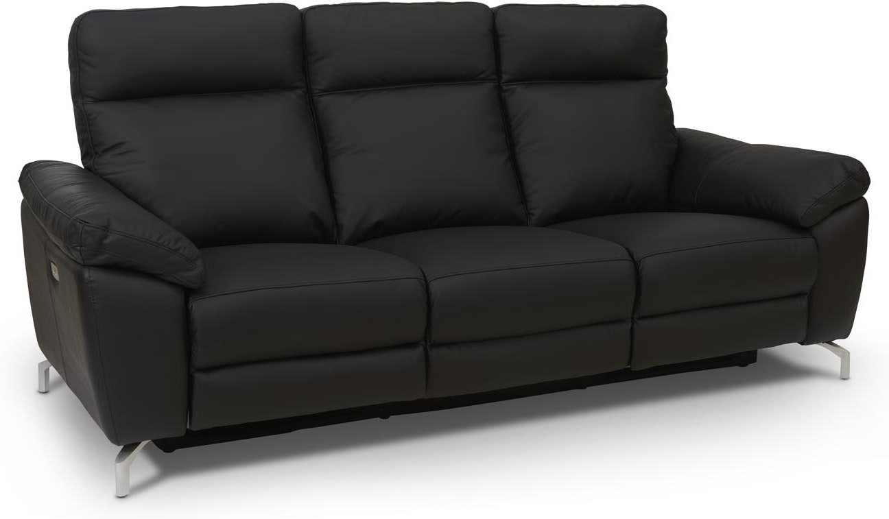 3-personers lædersofa Raymond & Hallmark Edinburgh i sort læder H101 x B222 x D96 cm