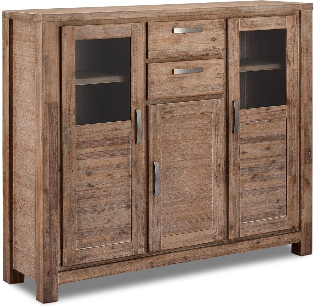 Highboard Raymond & Hallmark Boston, akacietræ med vitrinedøre, 140Ã160Ã45 cm, brun
