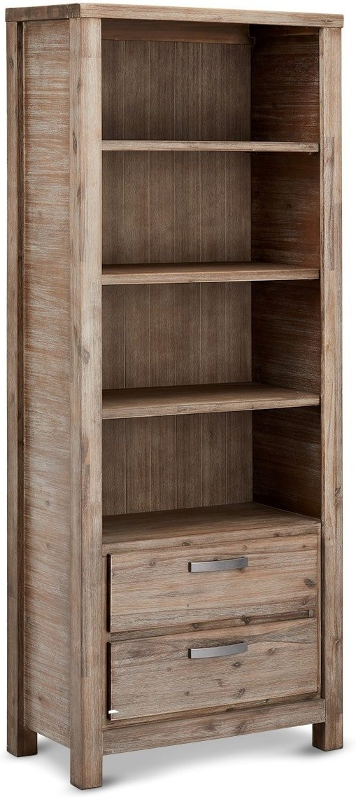 Bogreol Raymond & Hallmark Boston  -  Robust akacietræ med 4 hylder & 2 skuffer, 200x80x40 cm, brun