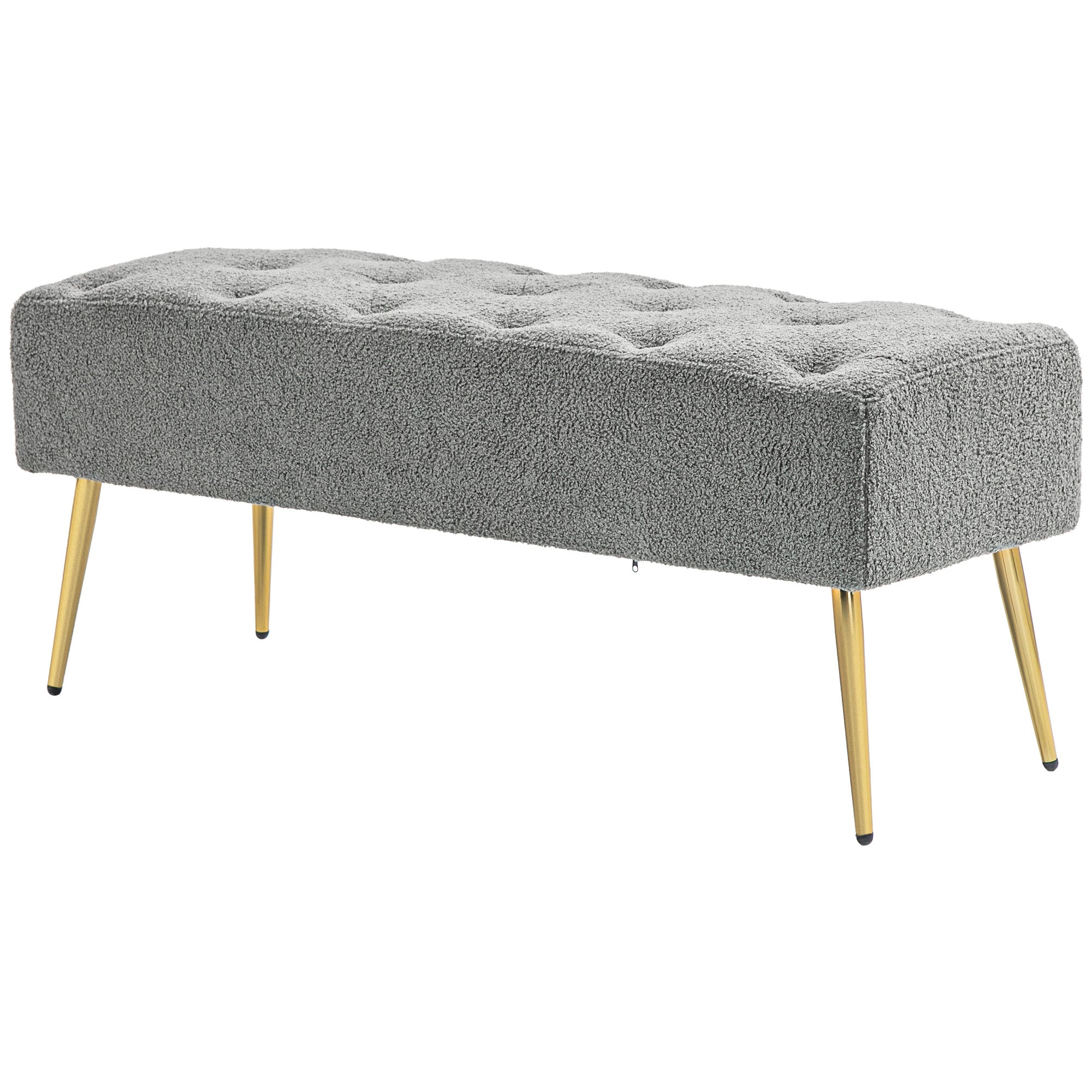 Sengebænk, siddebænk, blødt lammeuldsbetræk, op til 120 kg, forgyldte stålben, 112 x 41 x 46 cm, grå
