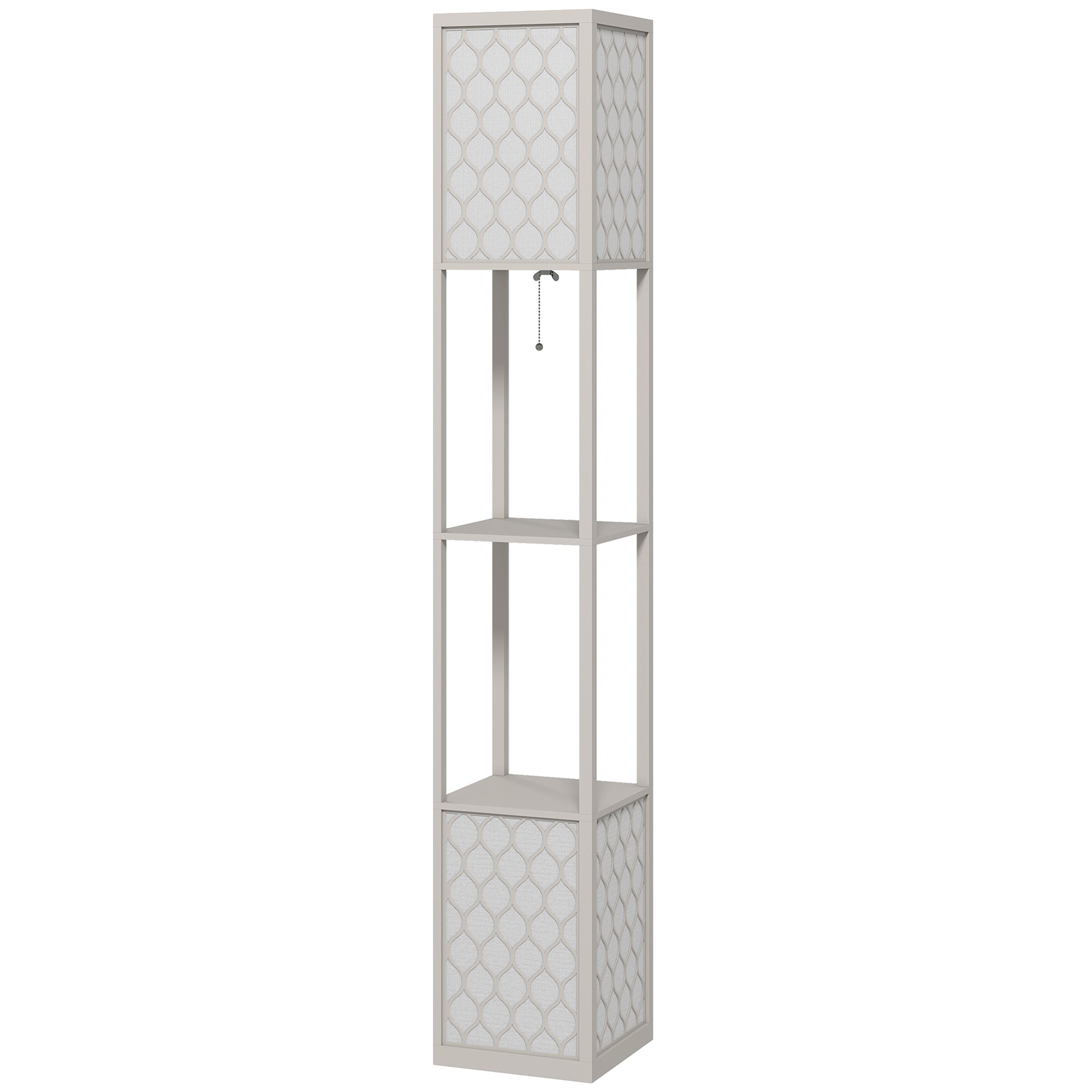 Gulvlampe i moderne design, 2 hylder, trækkædeafbryder, 26 cm x 26 cm x 156 cm, sort + hvid