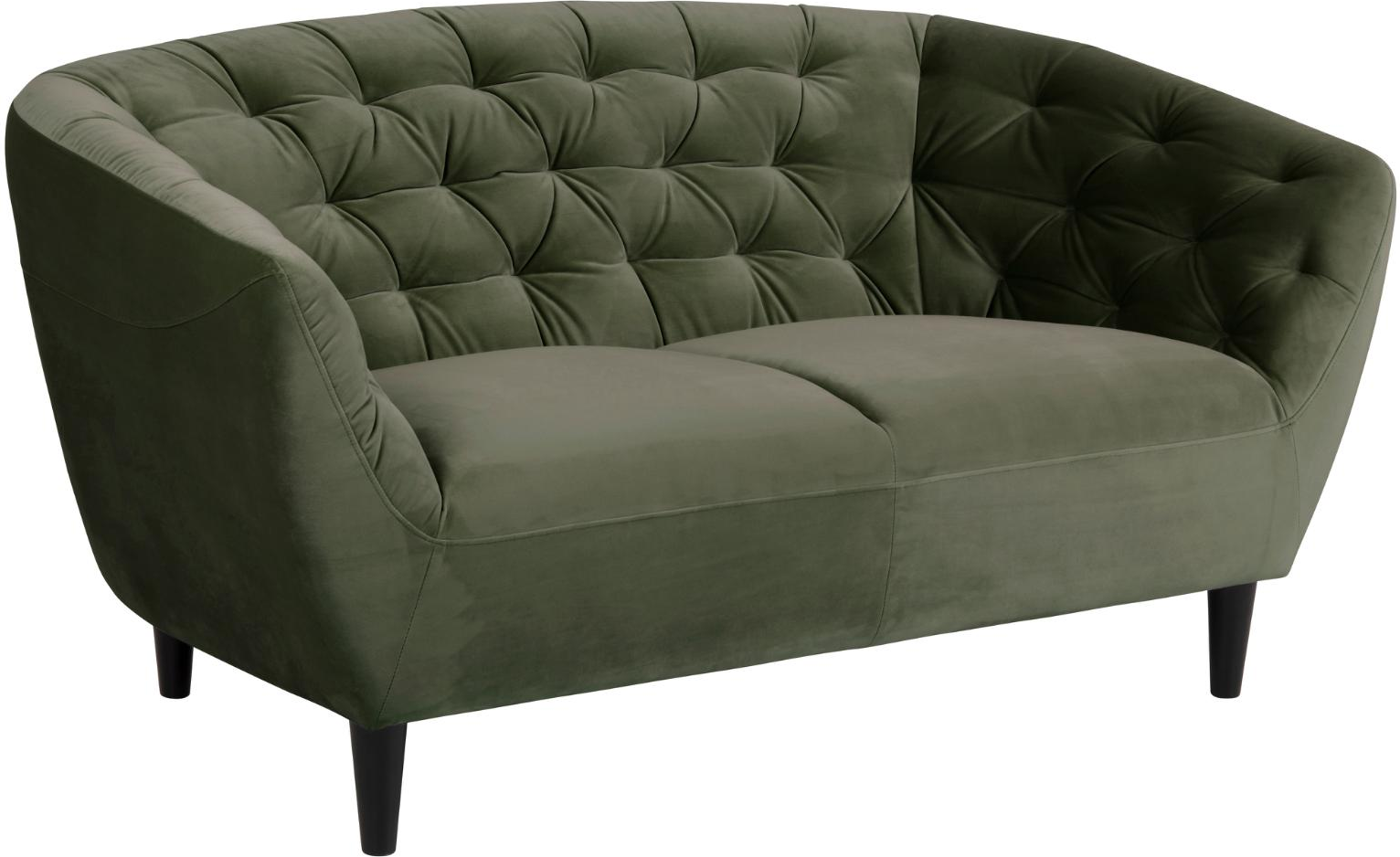 2-personers sofa Signature Vella, skovgrøn Vic-stof, faste hynder, sorte gummitræben, B112ÃD55ÃH42 cm