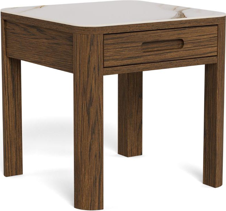 Småbord Signature Westby med skjult skuffe side- og sengebord 45x45x45 cm poleret creme keramik top røg egefiner