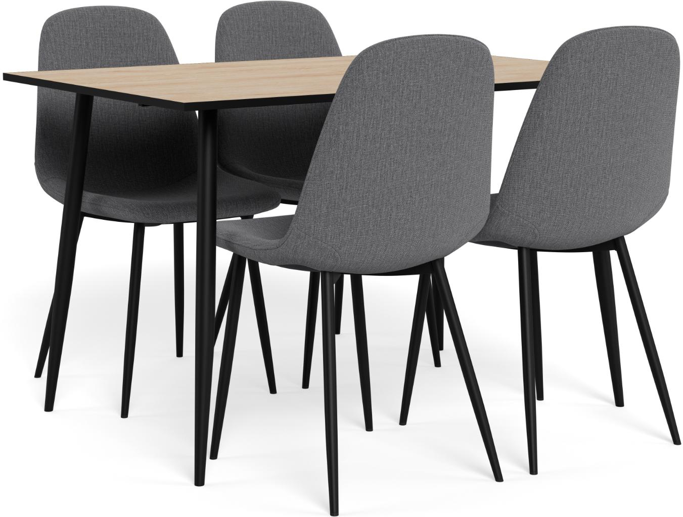 Spisebordssæt Signature Malva, 120x80 cm bord, 4 pers., mørkegrå Nesia-stof og hvidvasket vild eg