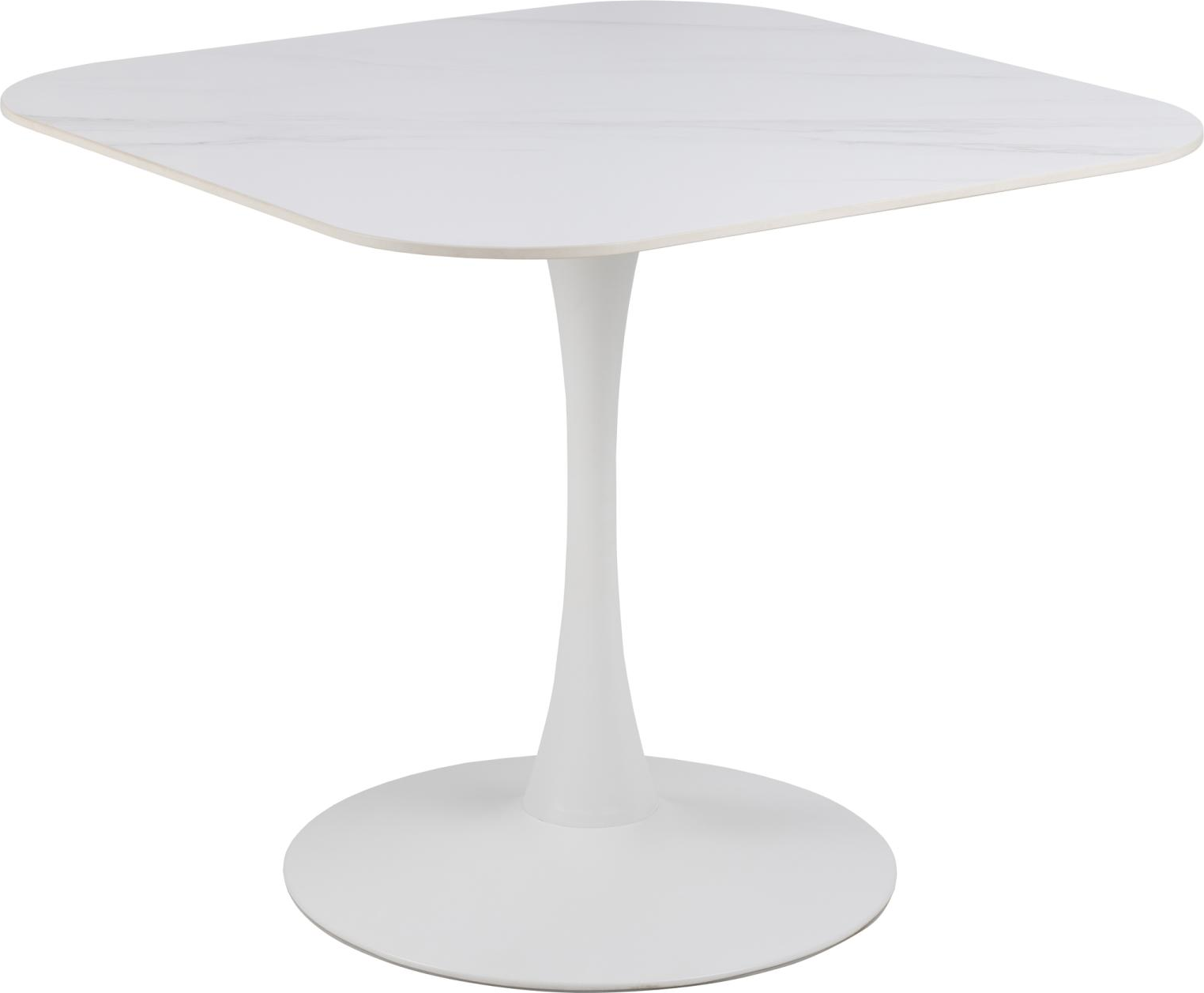 Spisebord Signature Nivella - hvid Unico ru keramikbordplade, trompetstel i stål, firkantet 90Ã90Ã75 cm