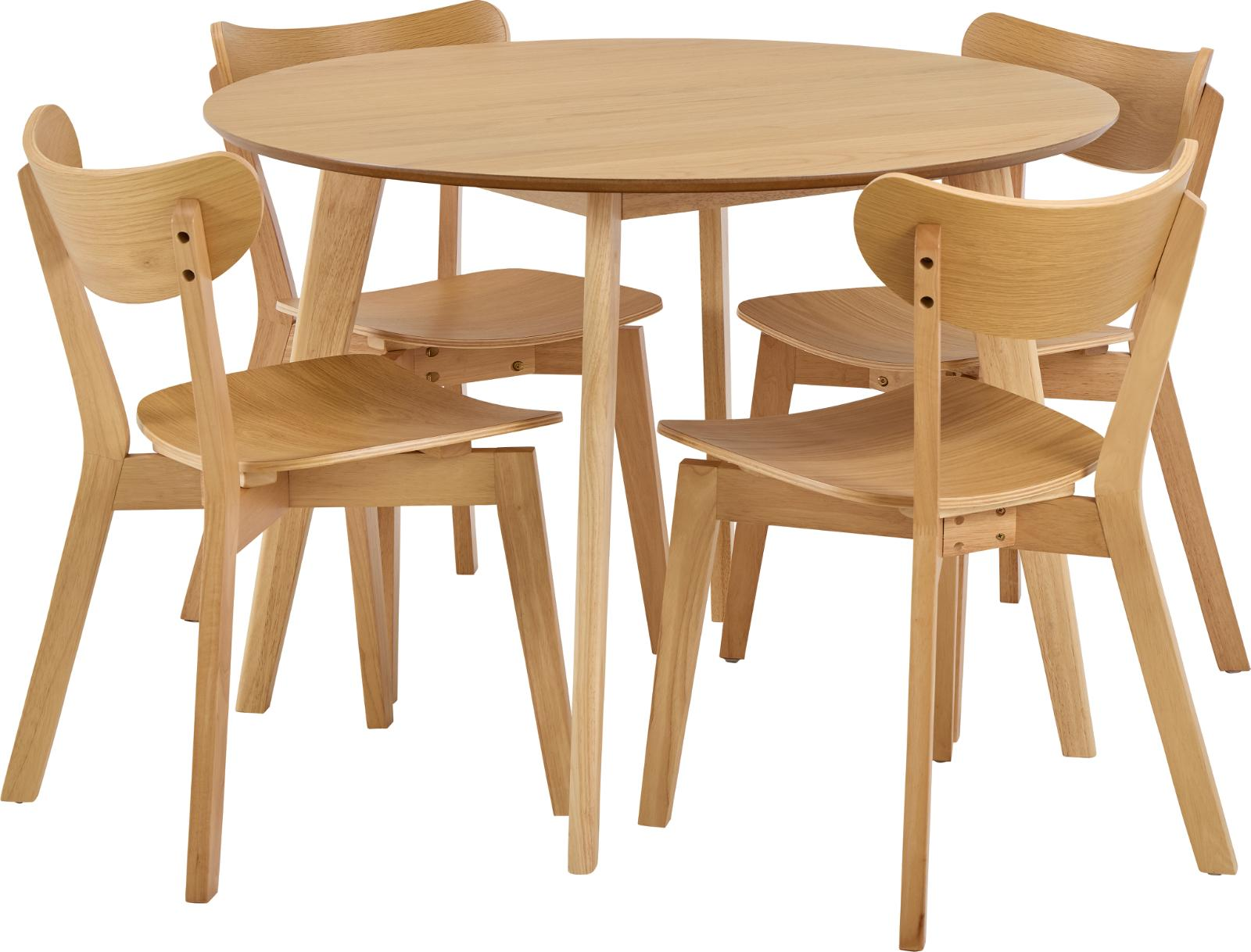 Spisebordssæt Signature Ravlund rundt bord Ø105 cm  4 stole, mat bejdset eg, egefiner & gummitræ