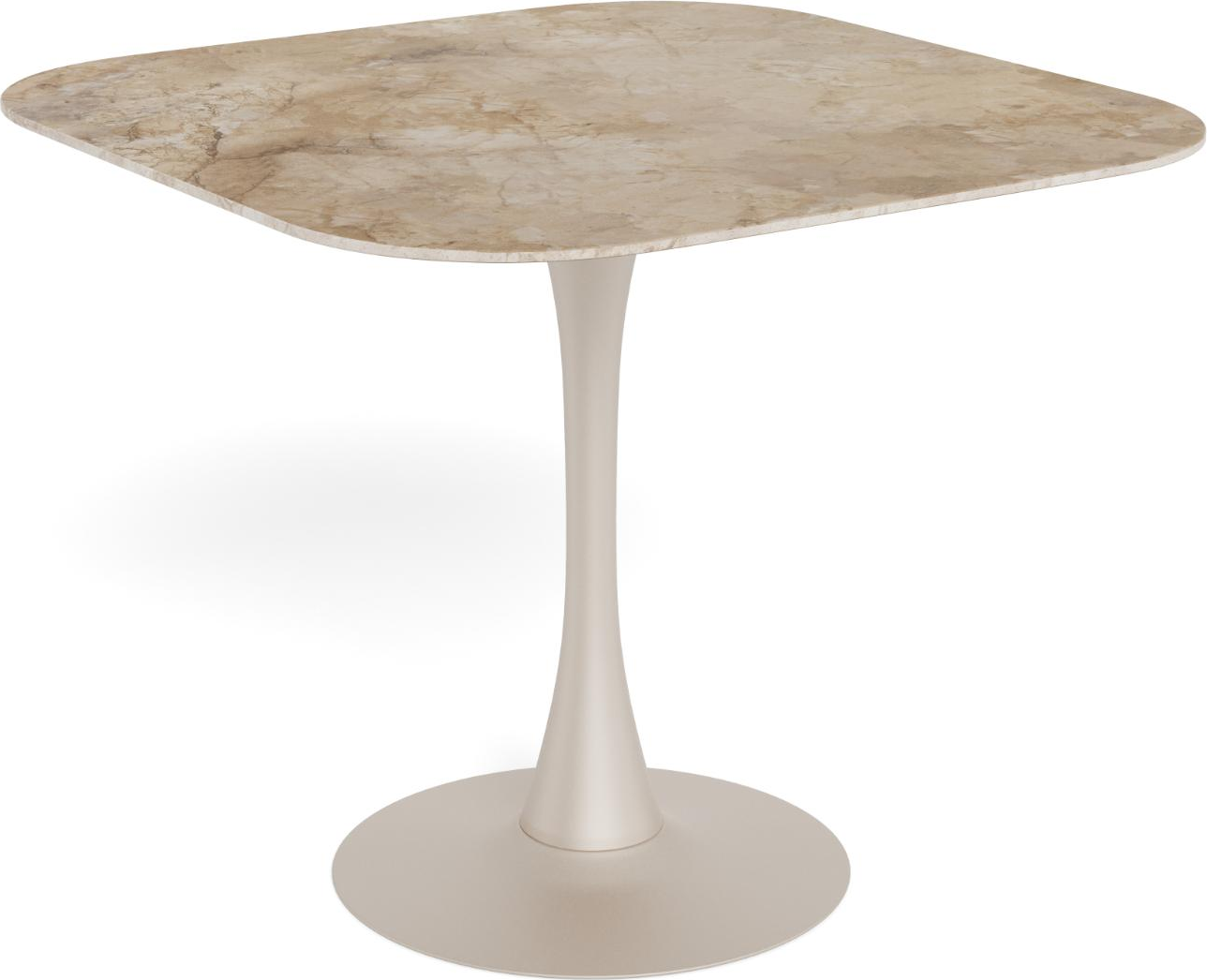 Spisebord Signature Nivella 90x90 cm, poleret brun Aberta-keramik & gråt pulverlakeret stålstel