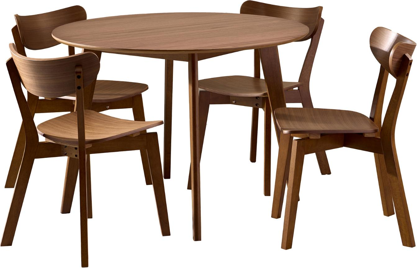 Spisebordssæt Signature Ravlund, rundt bord Ø105 cm med 4 stole, mat valnød finer