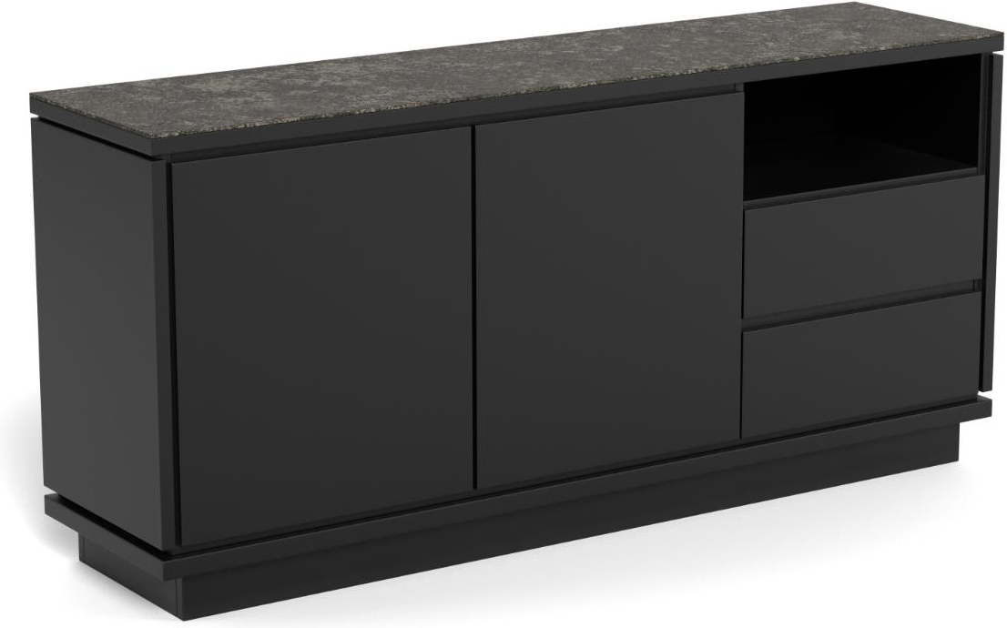 Skænk/sideboard Signature Tivoli mat sort, Fairbanks-keramiktop, 160x40x75 cm