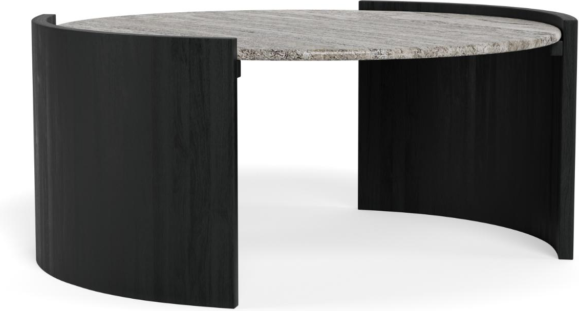 Sofabord Signature Zavo rund Ø95 H42 cm poleret grå Morchana marmor, sort sandblæst mango stel