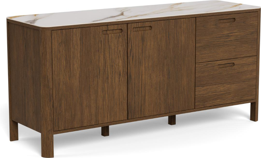Skænk Signature Westby - røg egefiner med creme keramisk top, 160Ã40Ã75 cm, 2 døre 2 skuffer justerbare hylder