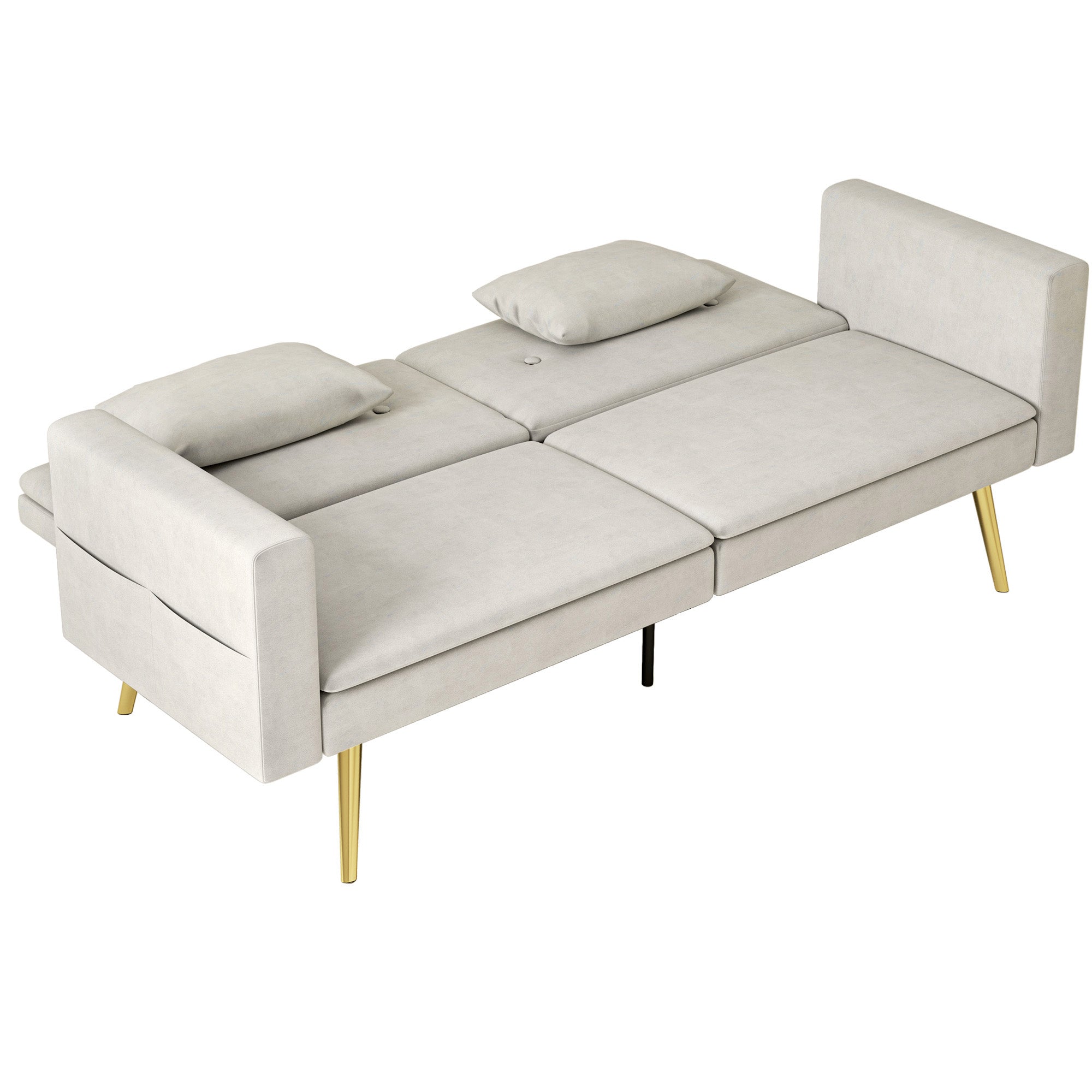 2-Personers sovesofa, justerbar ryglæn, bløde hynder, fløjlsbetræk, til stue, gæsteværelse, beige
